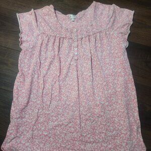 $65 Aria Night Gown Shirt Nap Dress Pink Cotton Short Sleeve Pockets Knee 4X